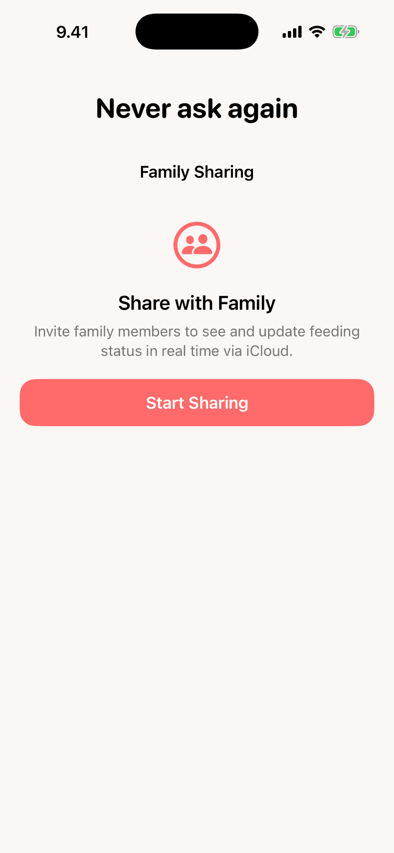 Fed? family sharing — invite family members to see and update feeding status via iCloud