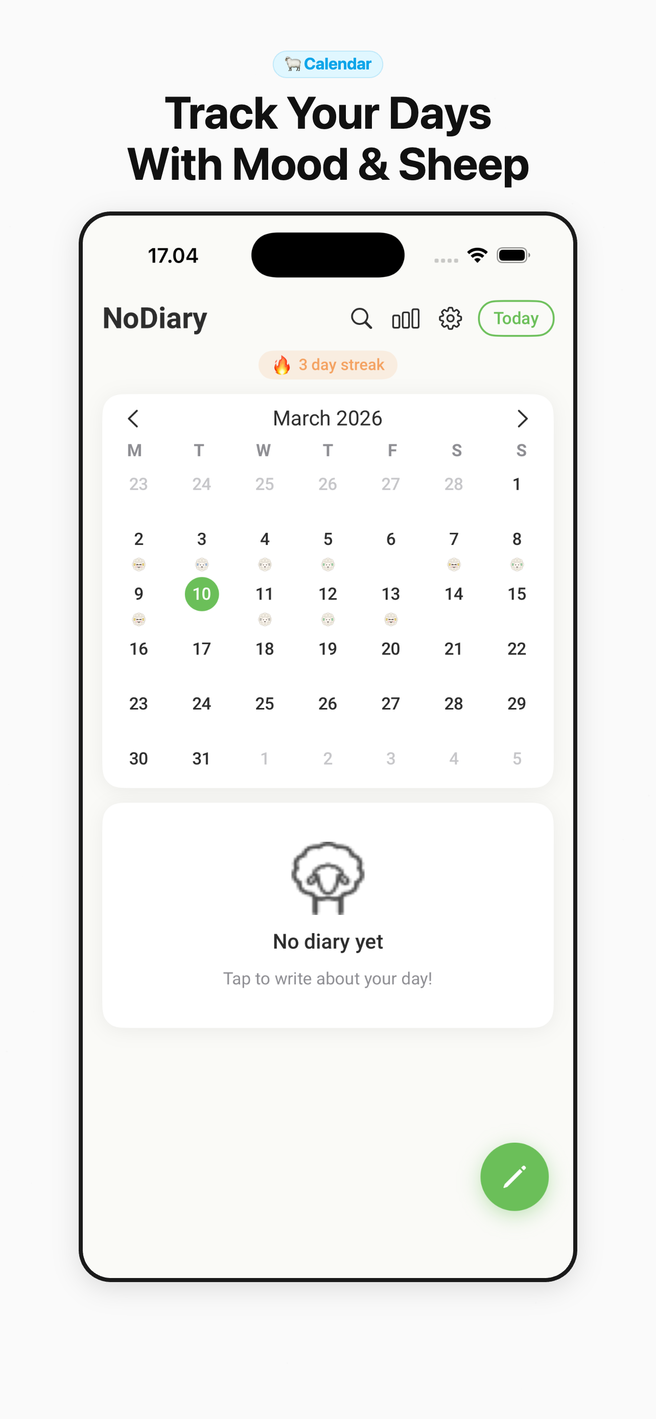 NoDiary Calendar View